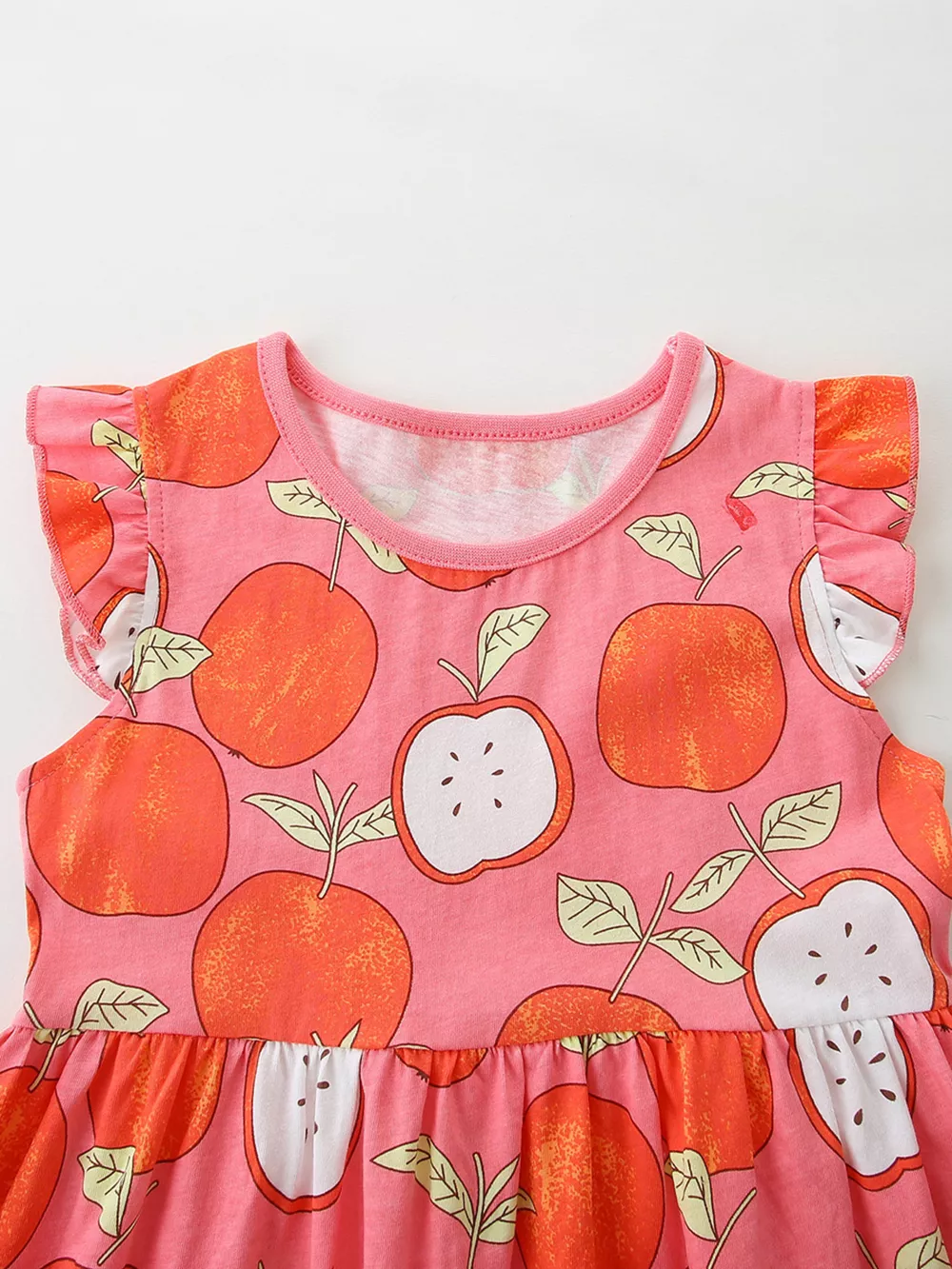 Children's Apple Print Ruffle Sleeve Casual Dress, image 3