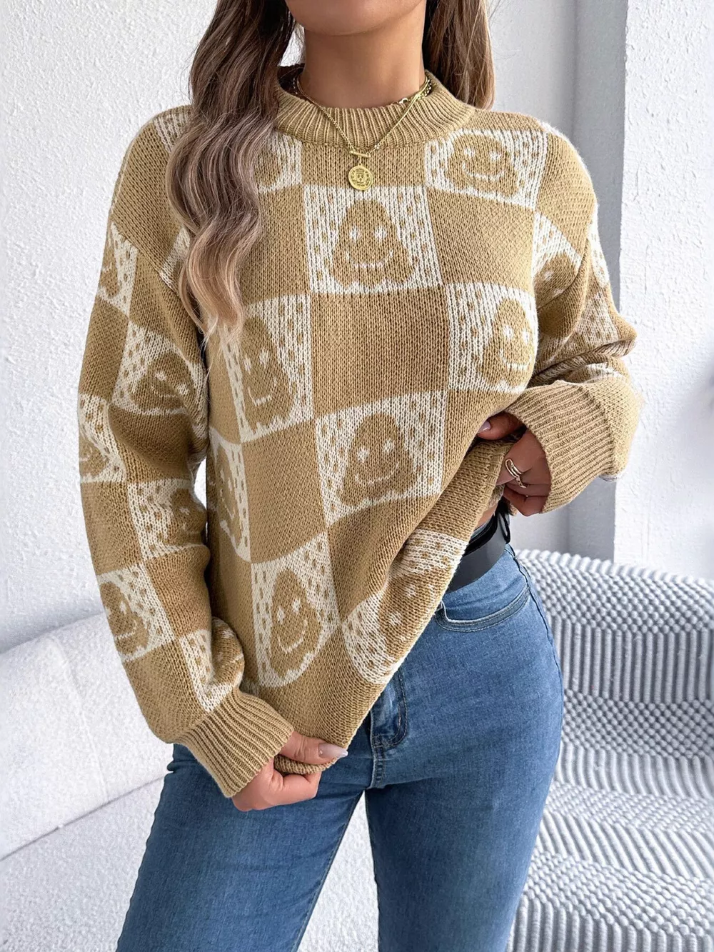 Checkerboard Halloween Graphic Sweater, image 7