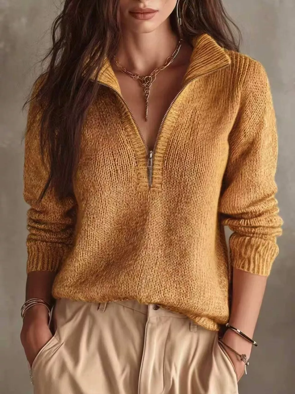 Half Zip Dropped Shoulder Sweater, image 5
