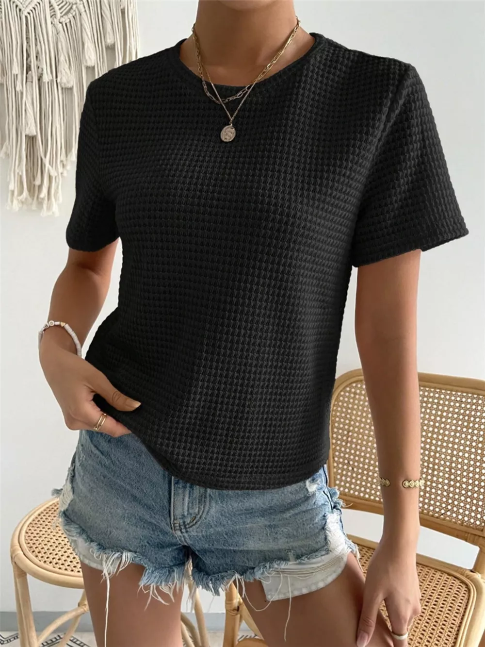 Waffle Knit Short Sleeve T-Shirt, image 12