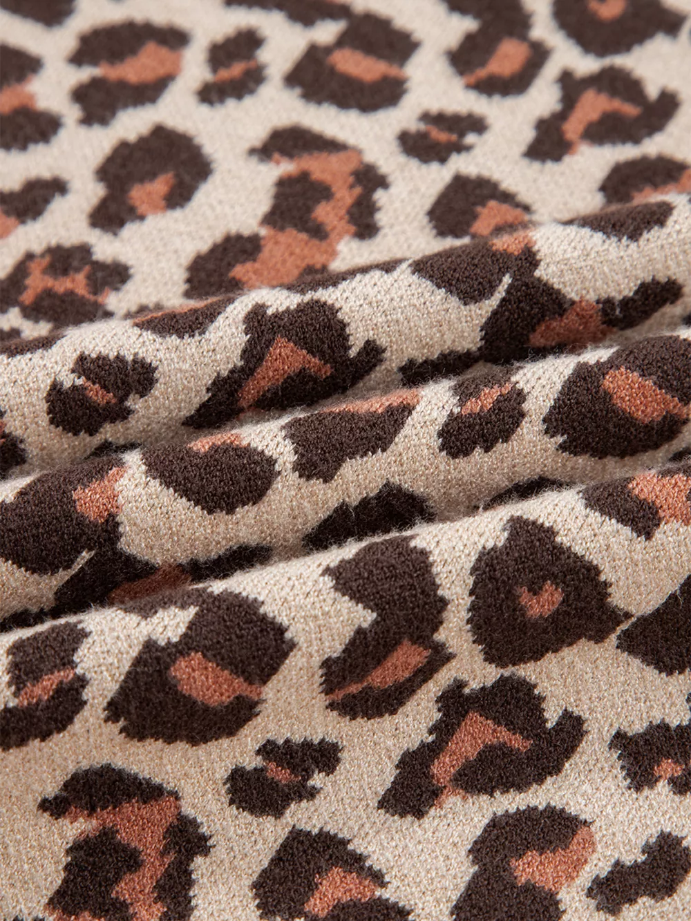 Leopard Print High Neck Shift Mini Sweater Dress, image 7