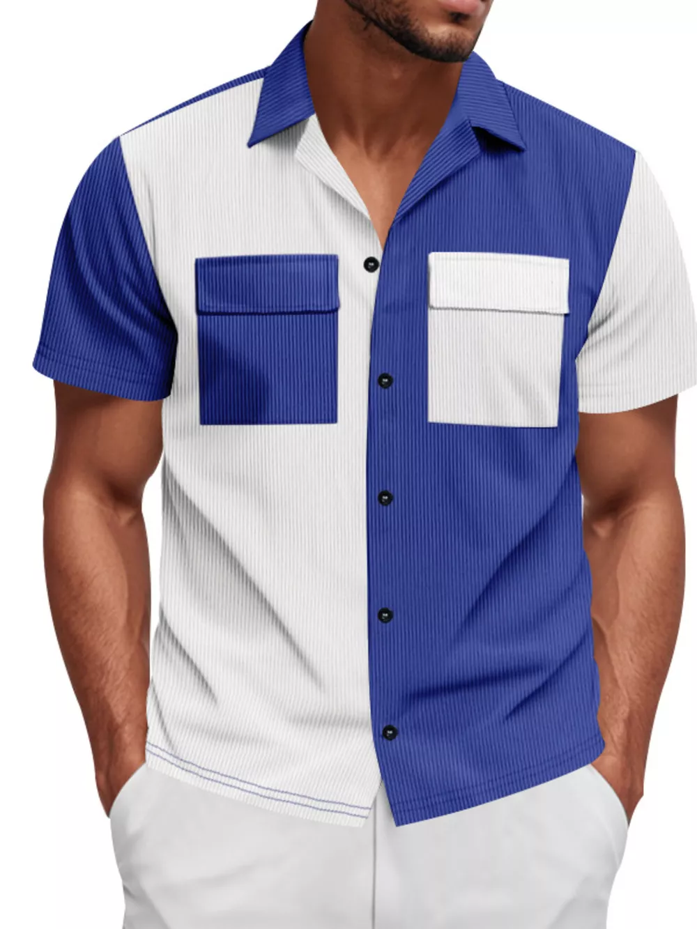 Men's Full Size Two-Tone Textured Short Sleeve Shirt Plus Size, image 10
