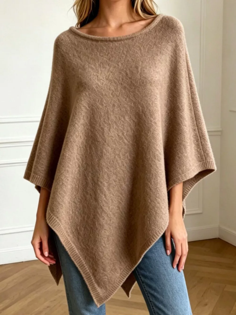 Asymmetrical Hem Knit Poncho, image 7