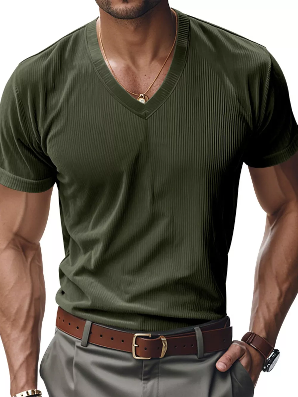 Men's Full Size V-Neck Slim Fit T-Shirt Plus Size, image 8