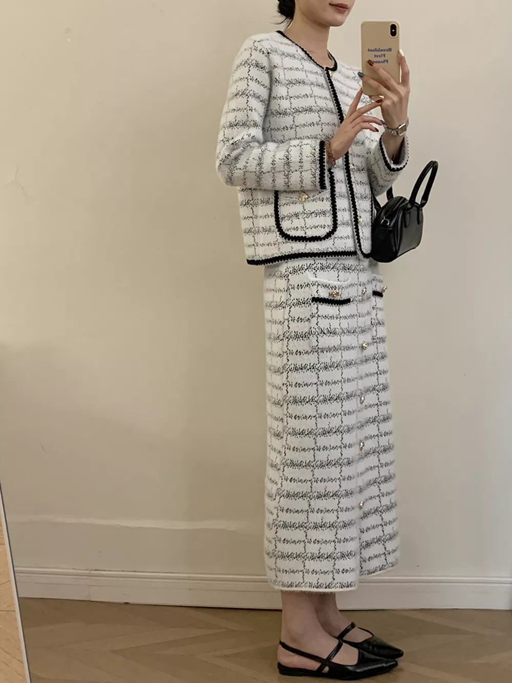 Tweed Contrast Trim Jacket and Skirt Set, image 13