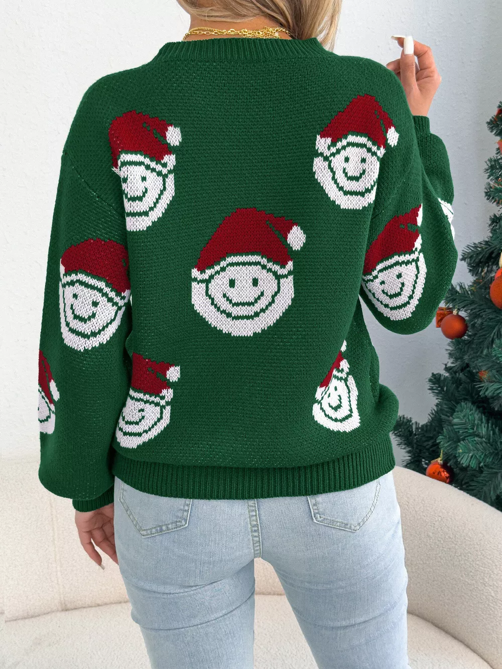 Christmas Santa Smiley Face Pattern Sweater, image 5