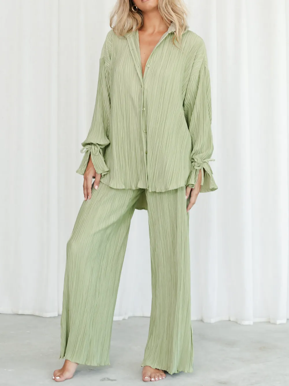 Button Up Long Sleeve Top and Pants Set, image 15