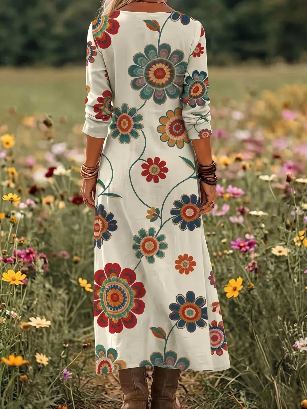 Floral Print V-Neck Long Sleeve Maxi Dress, image 2