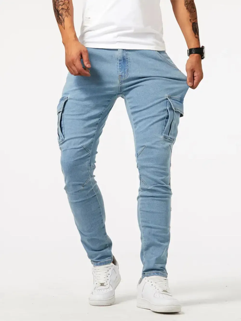 Men's Plus Size Skinny Cargo Jeans, image 5