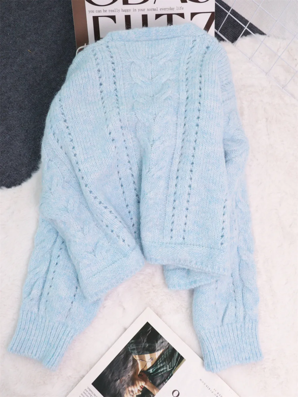 Cable Knit Button-Up Cardigan, image 4