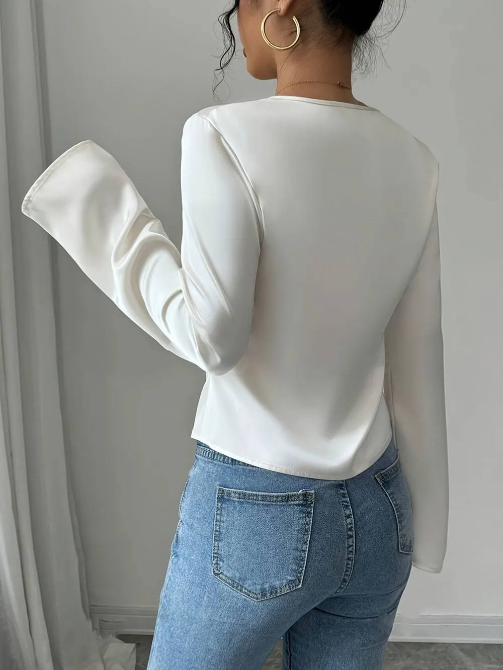 V-Neck Twist Front Long Sleeve Blouse, image 2