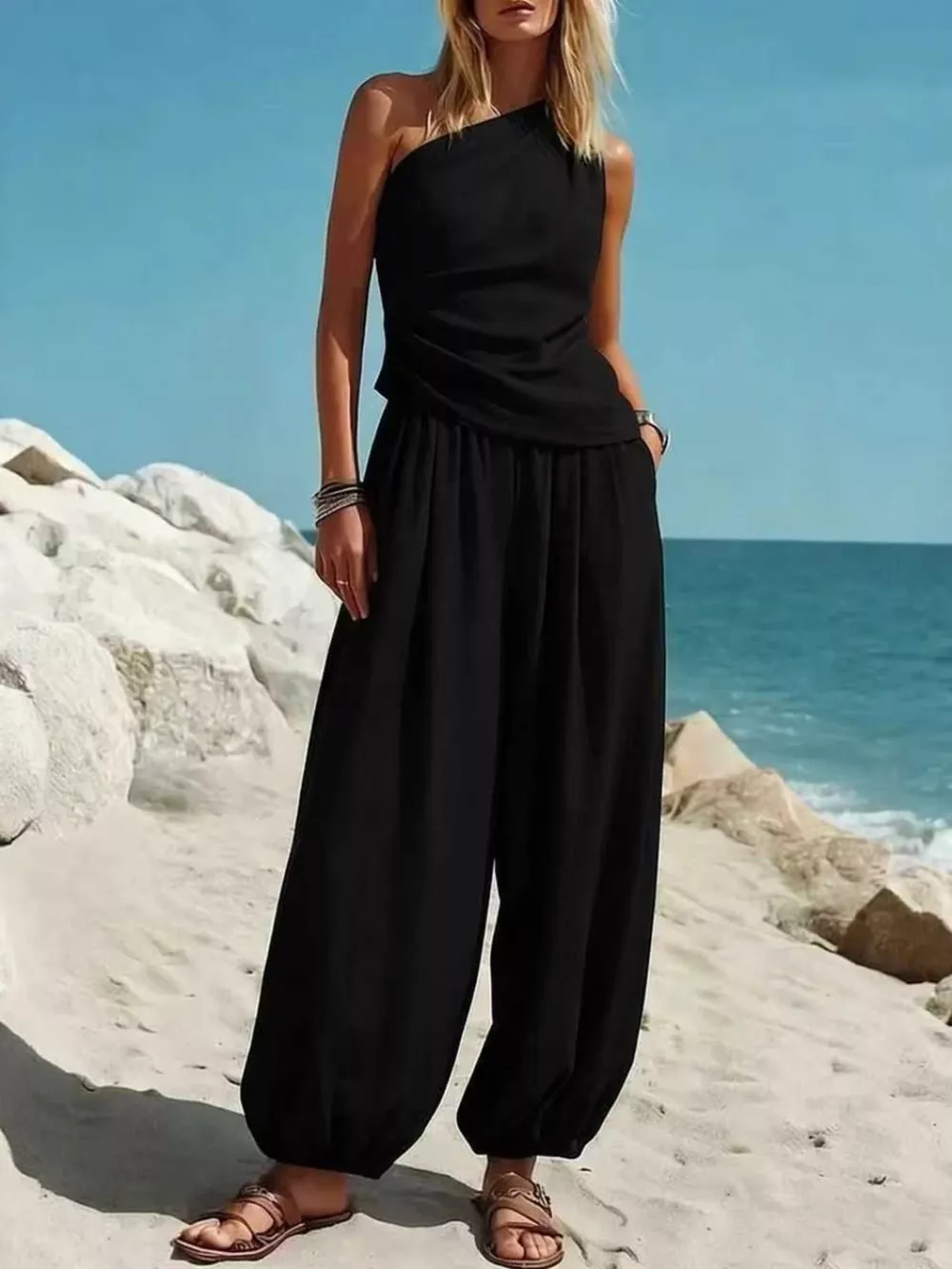 Full Size One-Shoulder Top and Wide-Leg Pants Set Plus Size, image 6