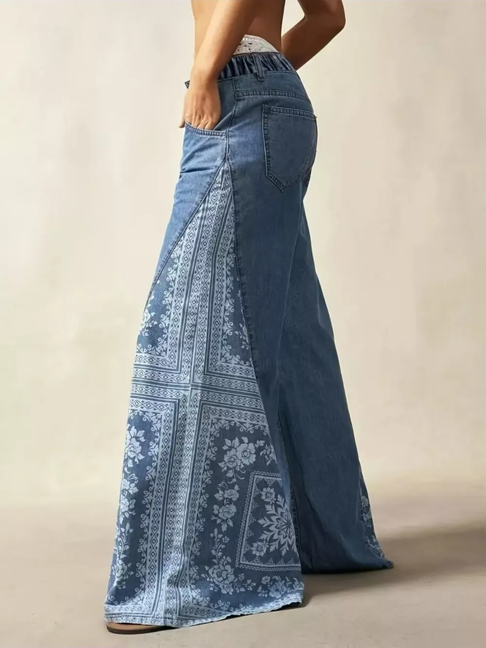 Floral Print Wide-Leg Flare Jeans, image 3