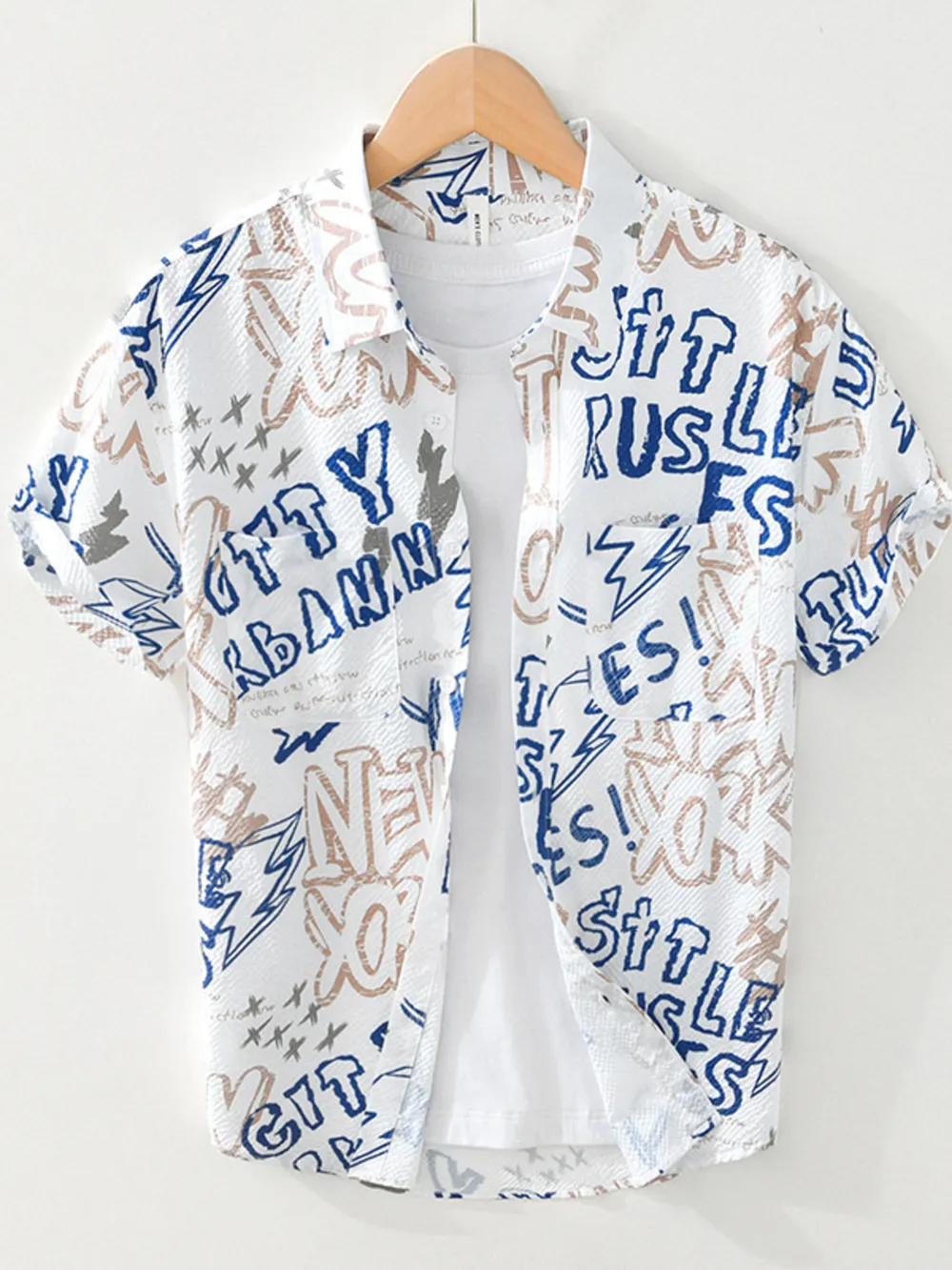 Men's Plus Size Printed Button Up Short Sleeve Shirt, image 4