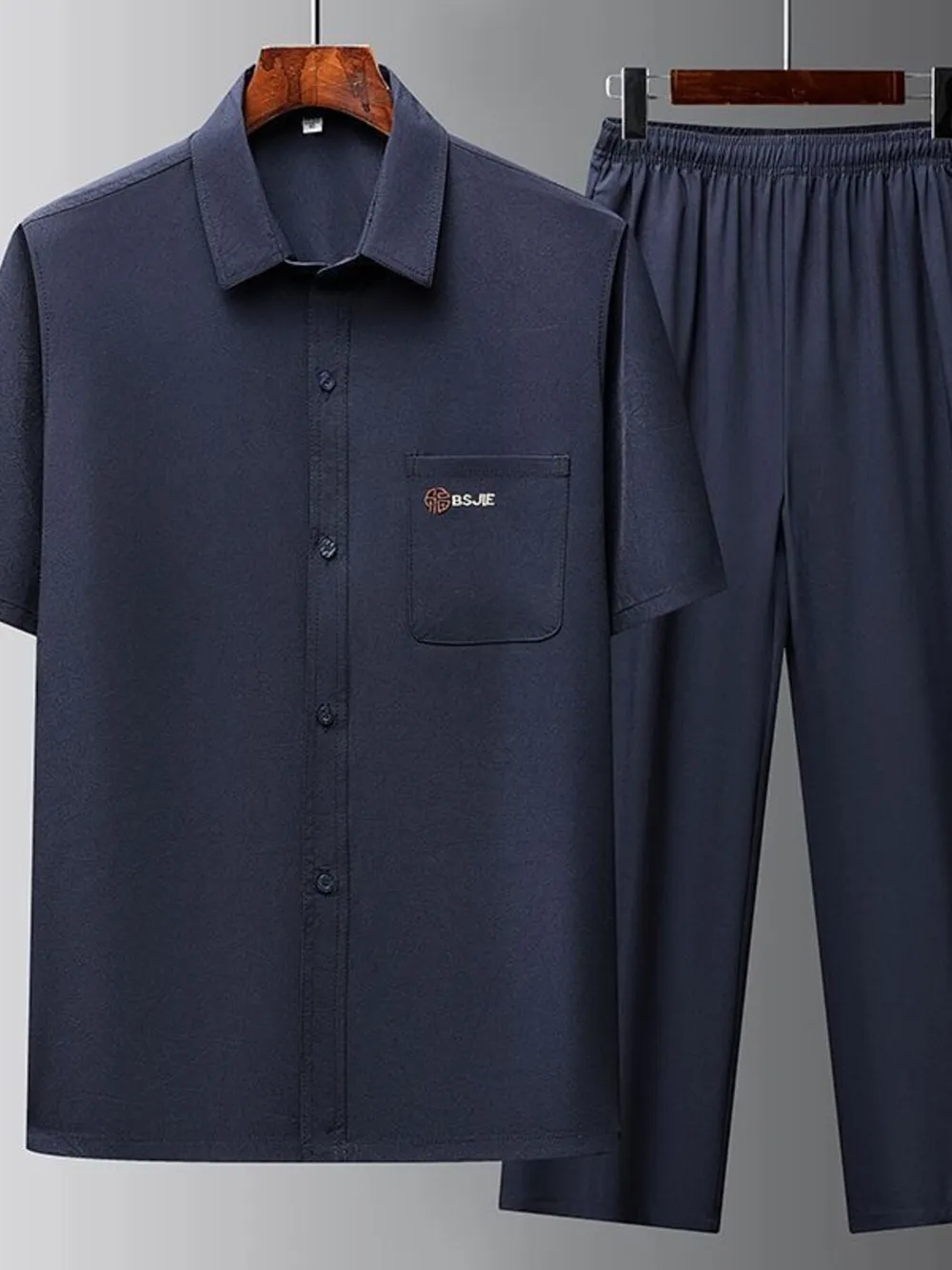 Men's Full Size Button Up Short Sleeve Top and Pants Set Plus Size, image 4
