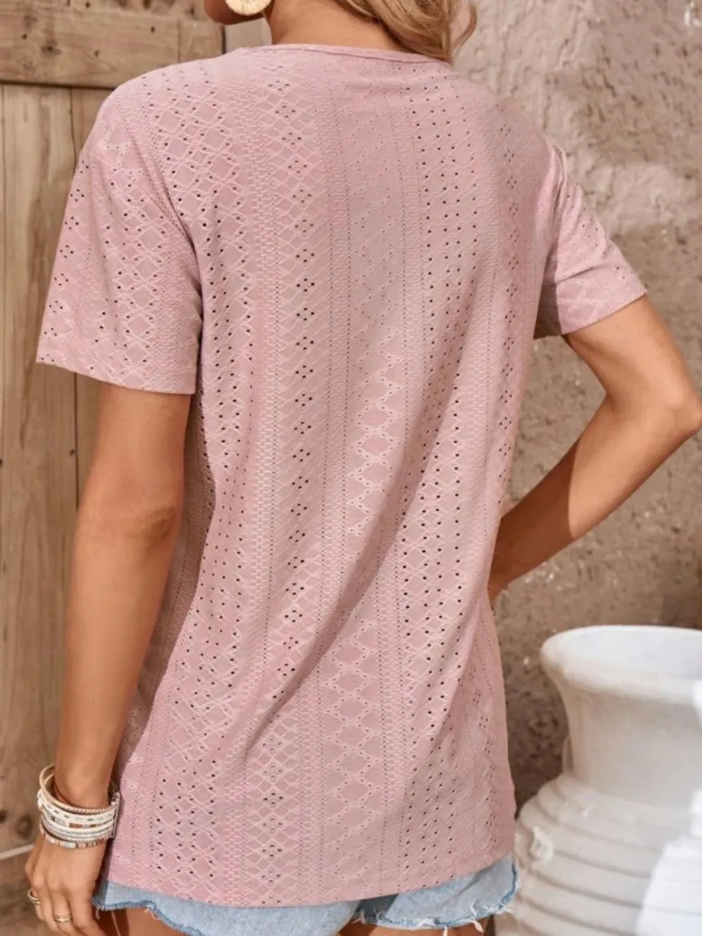 Eyelet Crisscross Short Sleeve T-Shirt, image 8