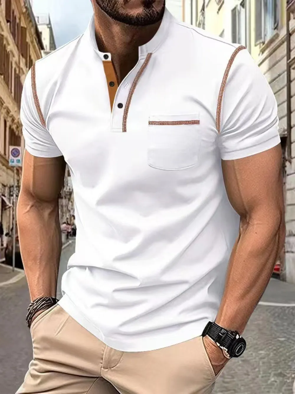 Men's Plus Size Button Detail Short Sleeve Polo, image 2