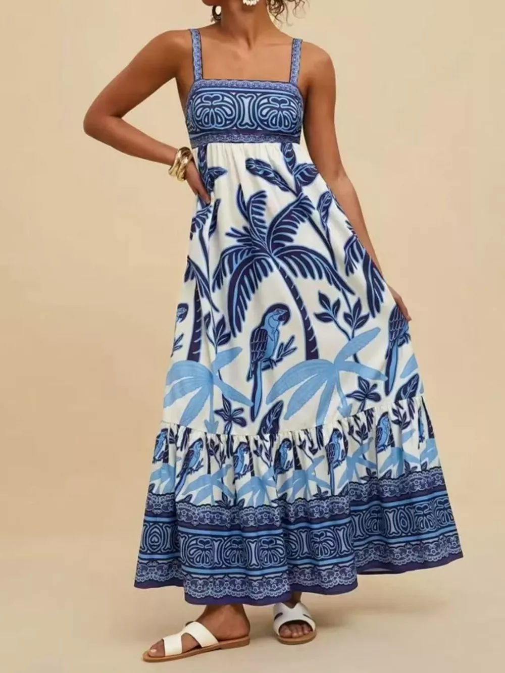 Printed Square Neck Maxi Dress, image 5
