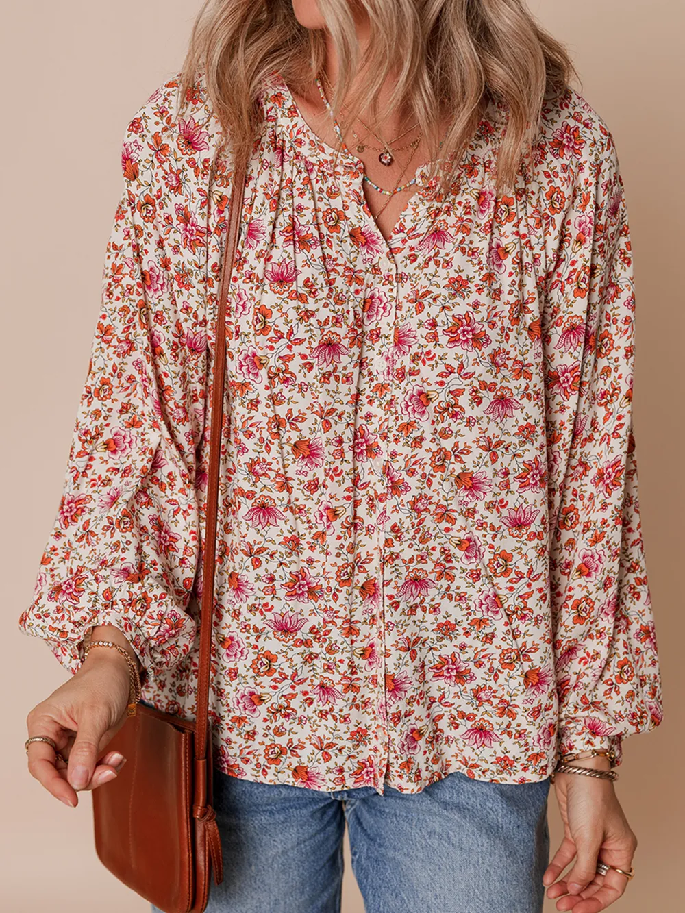 Floral Long Sleeve Button Down Blouse, image 11