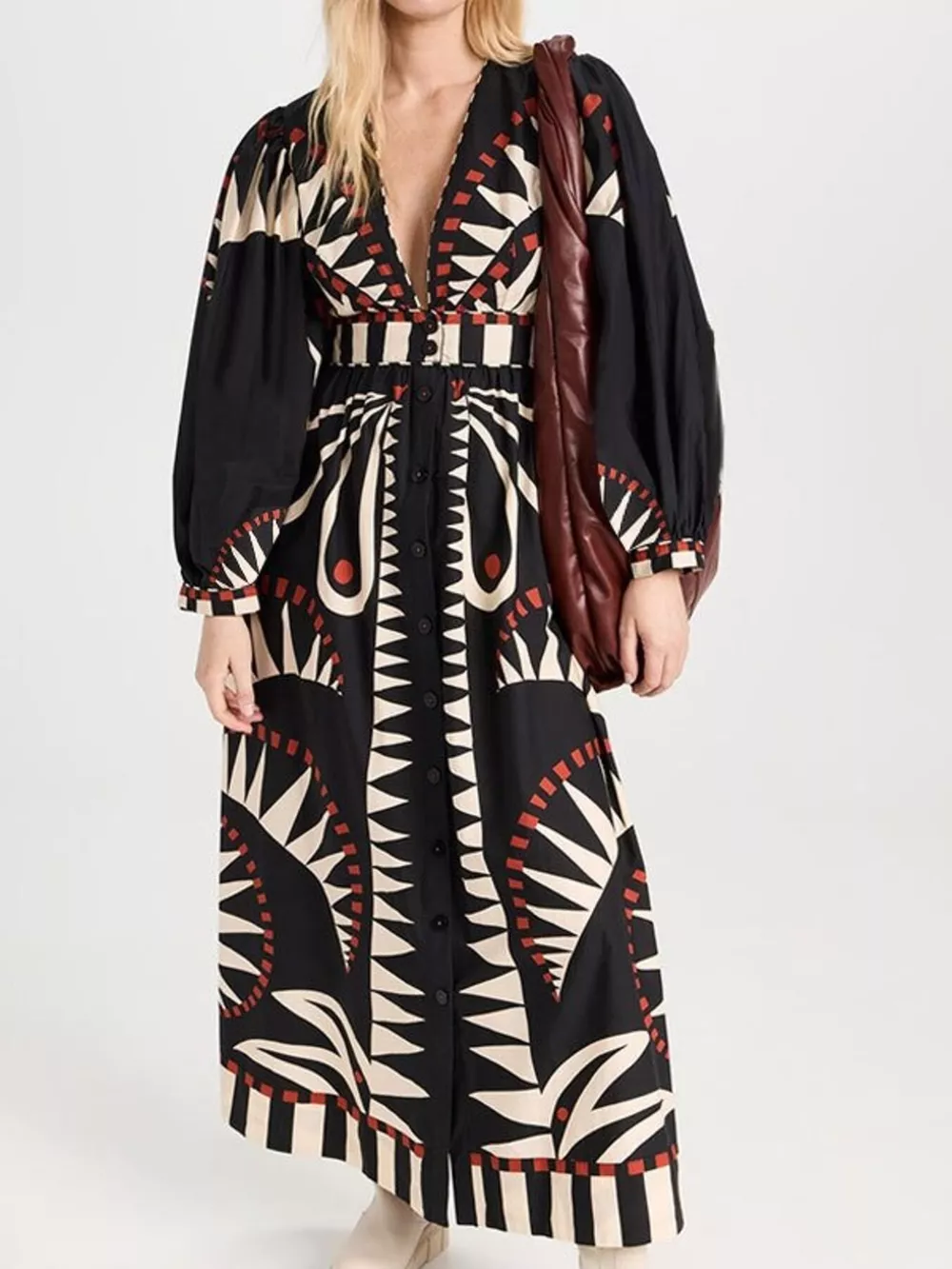 Full Size Geometric Long Sleeve Dress Plus Size