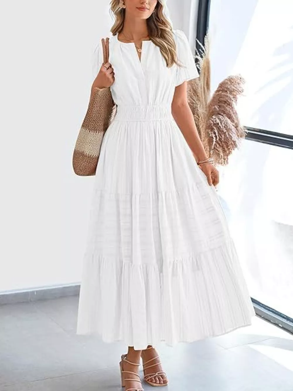 Full Size Short Sleeve Tiered Midi Dress Plus Size, image 6