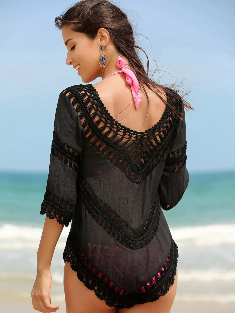 Crochet Trim V-Neck Cover Up, image 8
