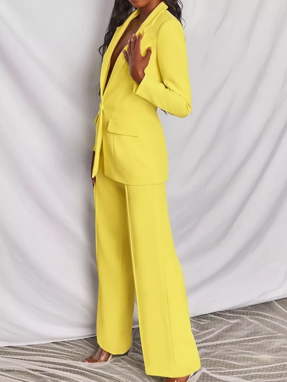 Full Size One Button Blazer and Wide-Leg Pants Set Plus Size, image 11