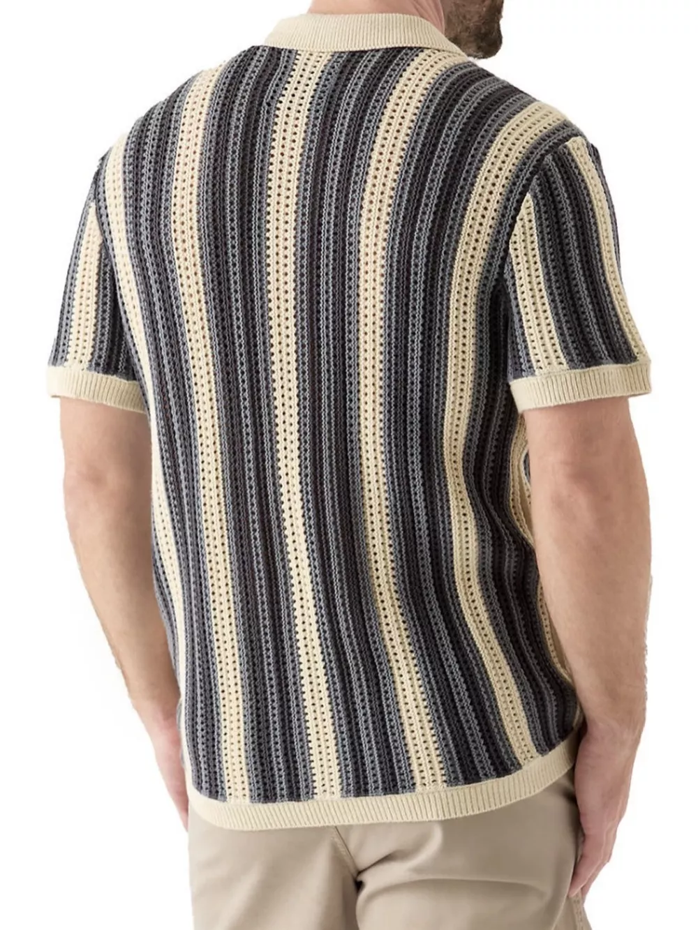 Men's Plus Size Striped Button Up Short Sleeve Cardigan, image 2