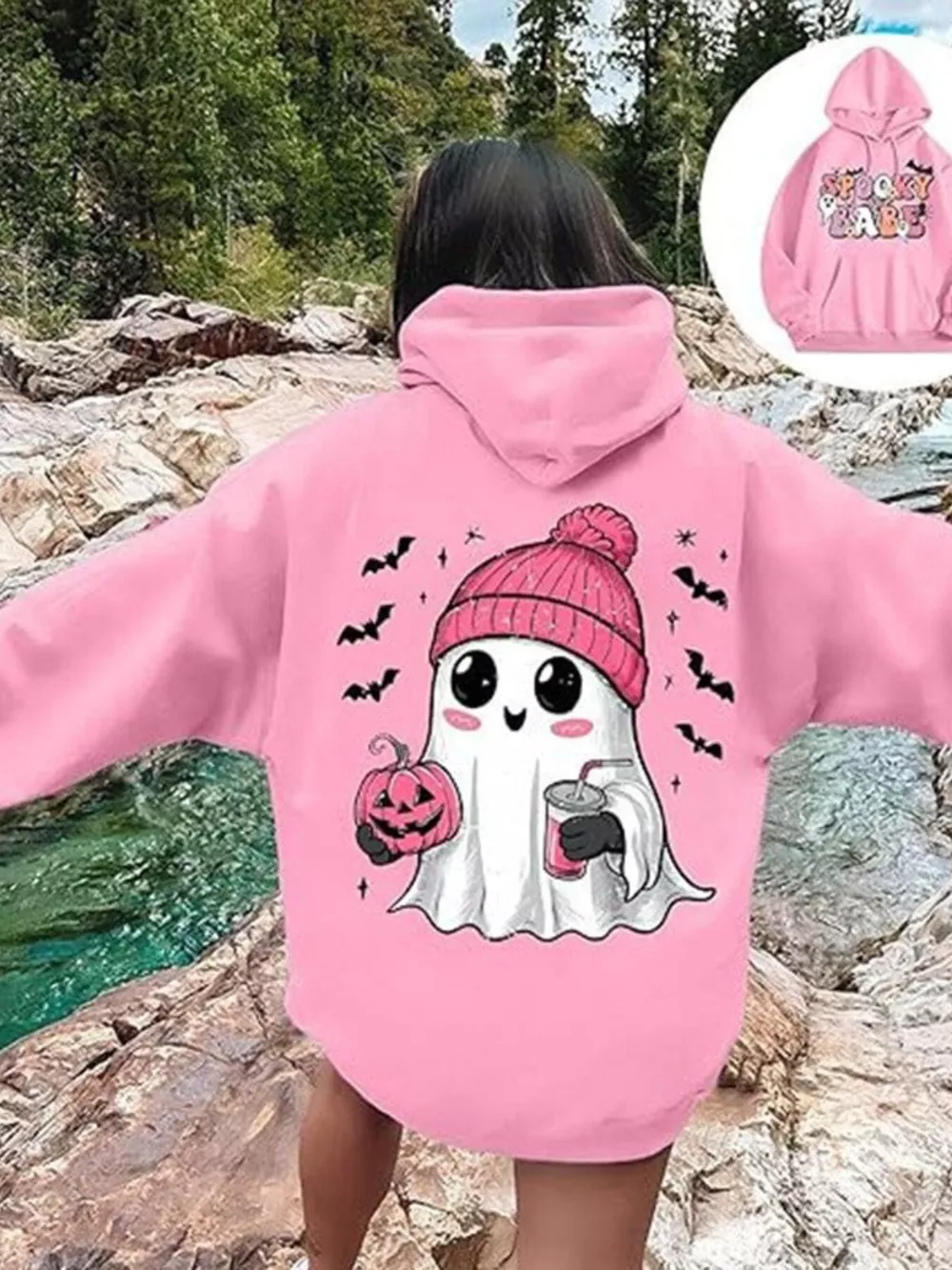 Full Size Halloween Graphic Long Sleeve Hoodie Plus Size, image 8