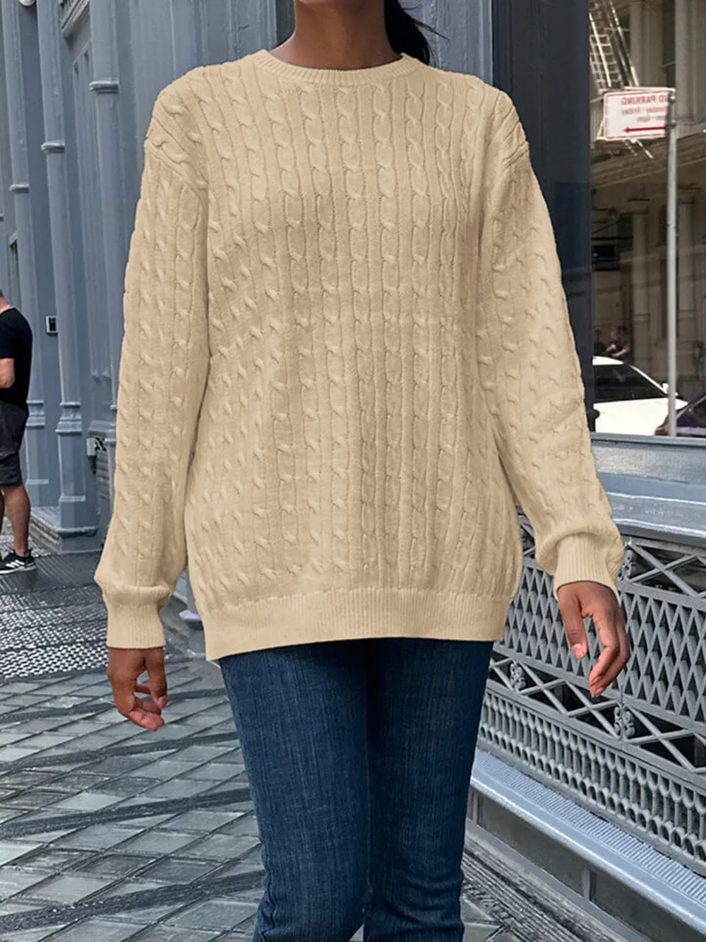 Cable-Knit Round Neck Pullover Sweater, image 13