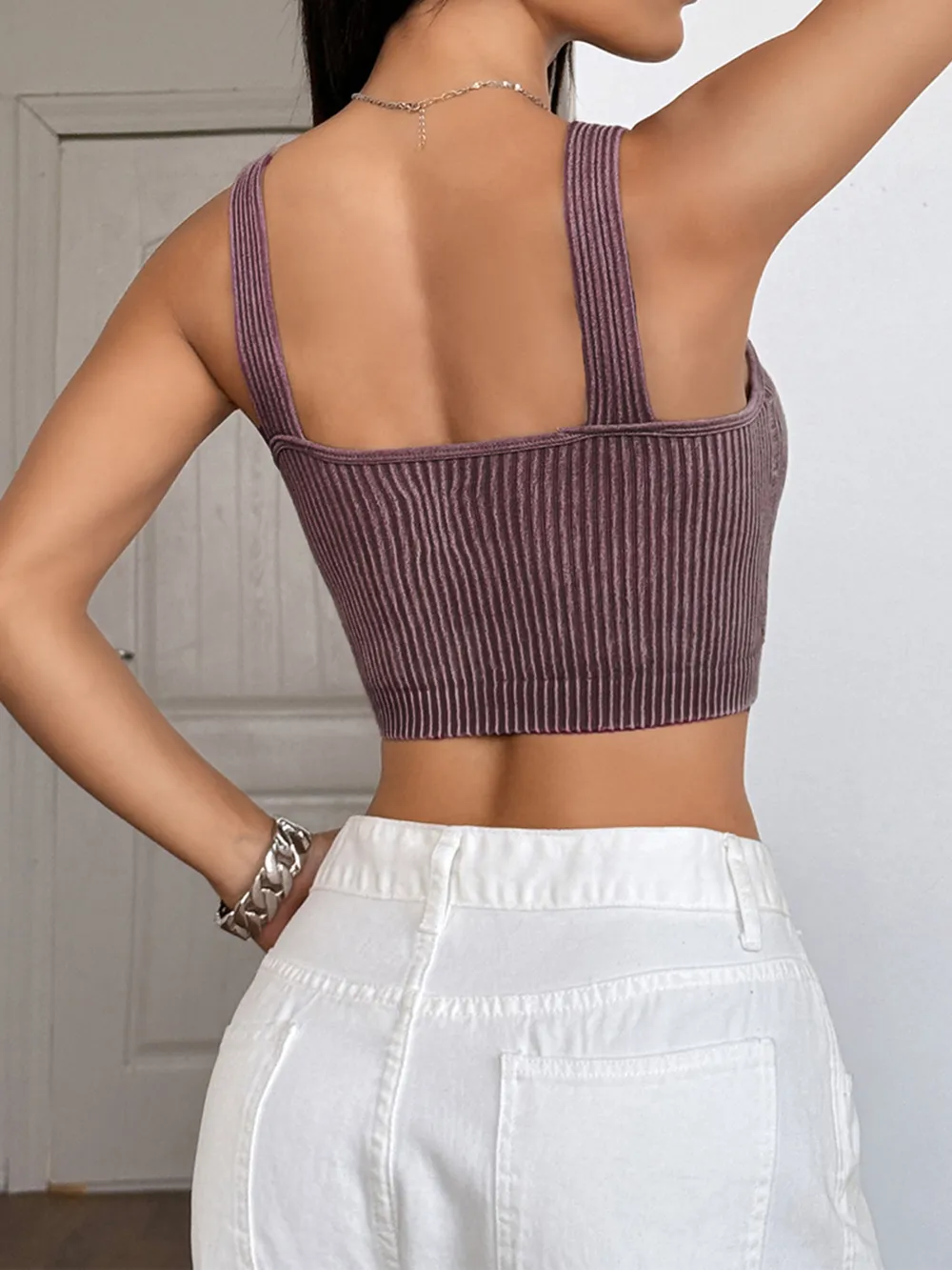 Ribbed Scoop Neck Crop Tank Top, image 6