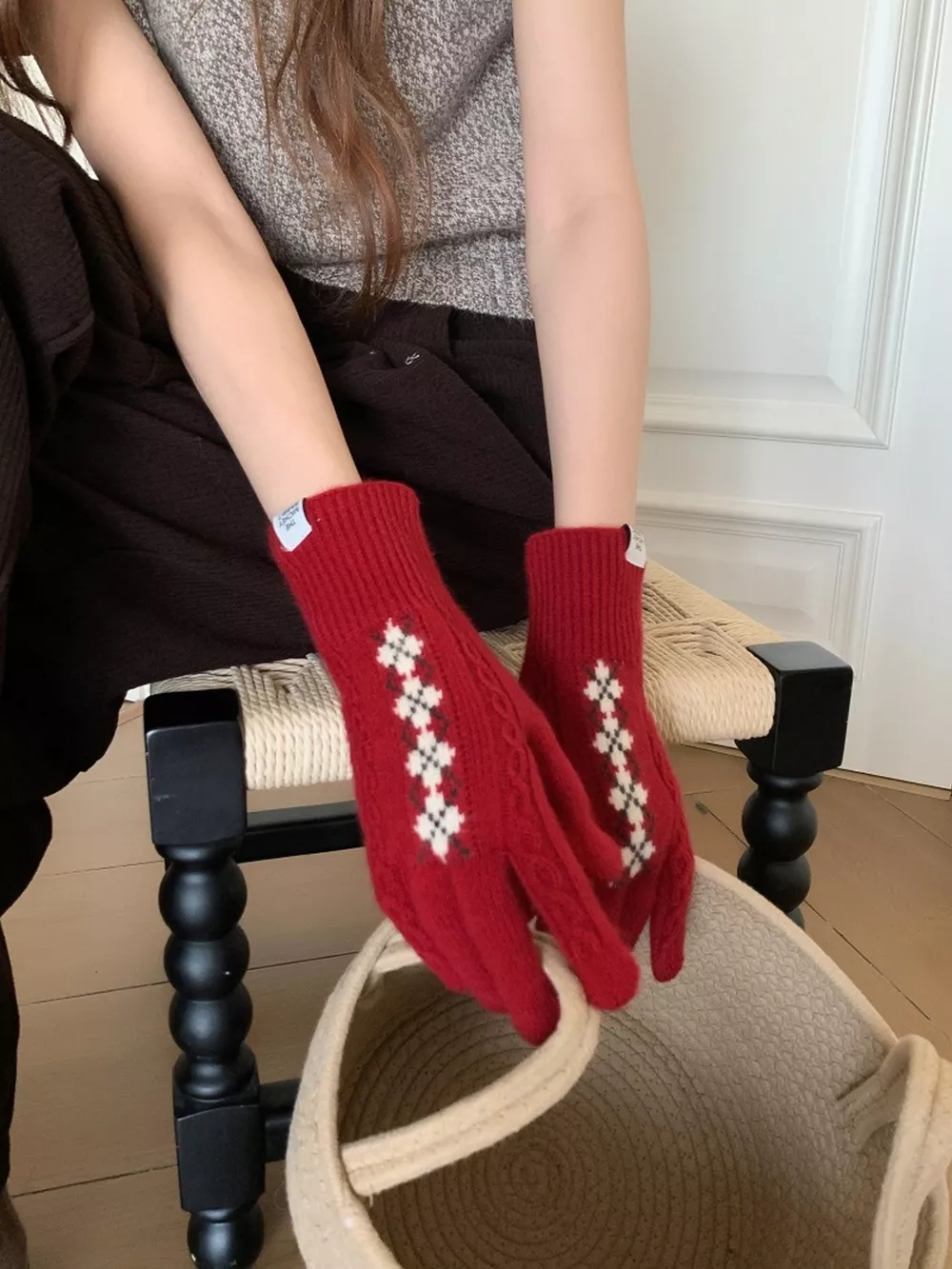 Geometric Pattern Knitted Warm Winter Gloves, image 7