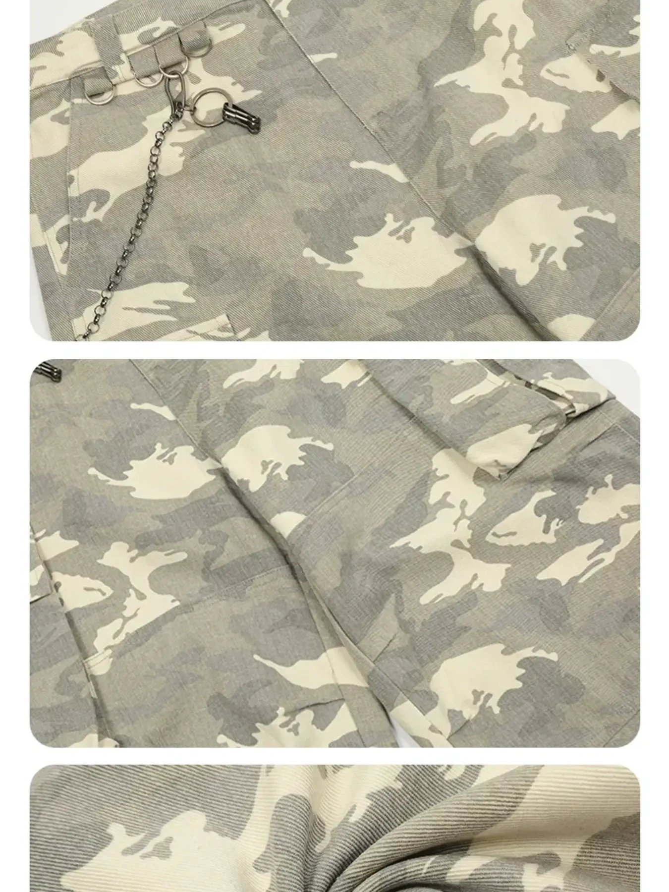 Men's Camouflage Cargo Pants with Chain Detail, image 3