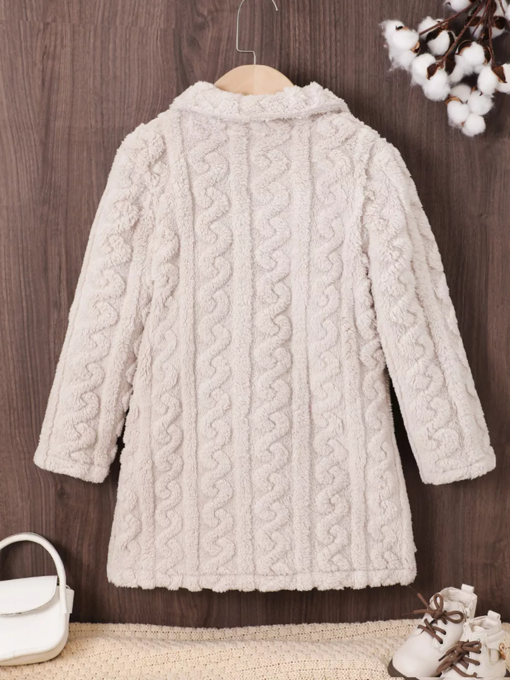 Children's Cozy Textured Double-Breasted Outerwear, image 2