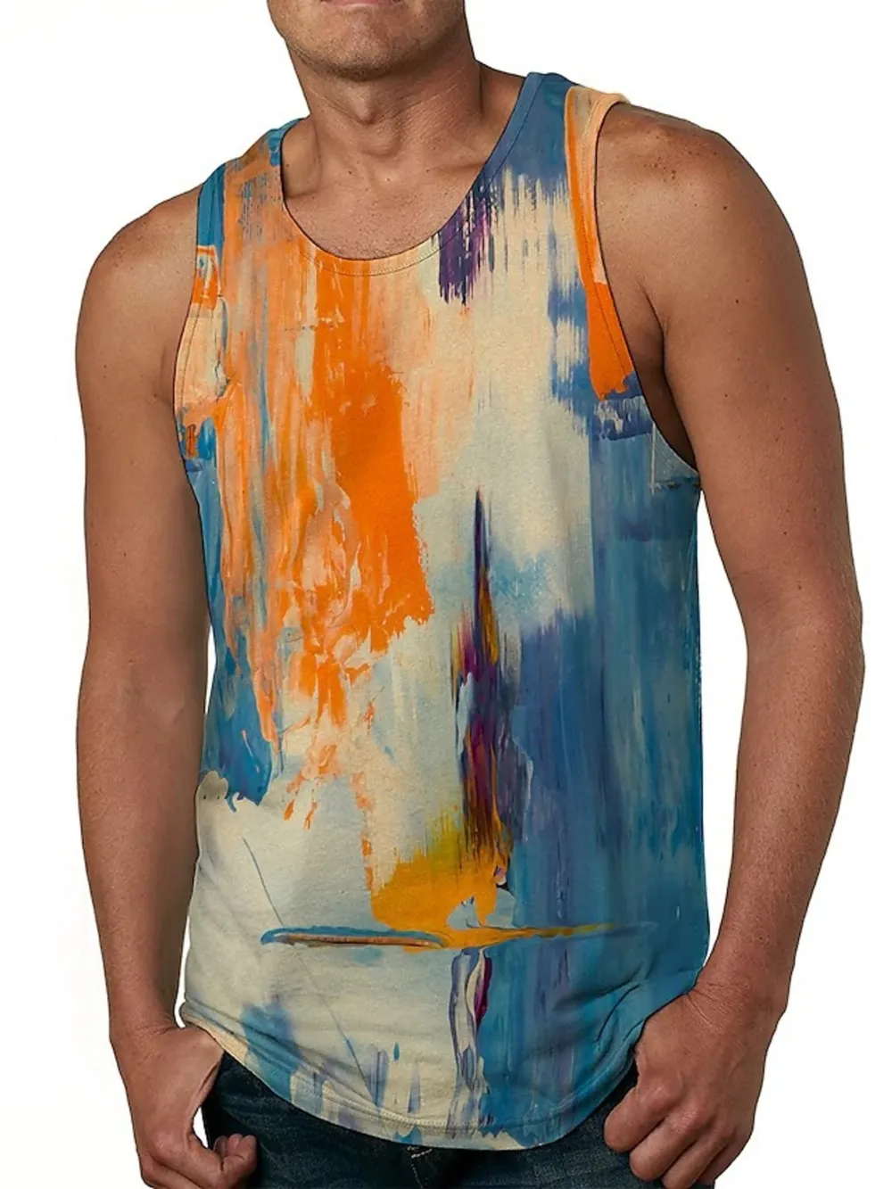 Men's Full Size Printed Round Neck Tank Top Plus Size, image 2