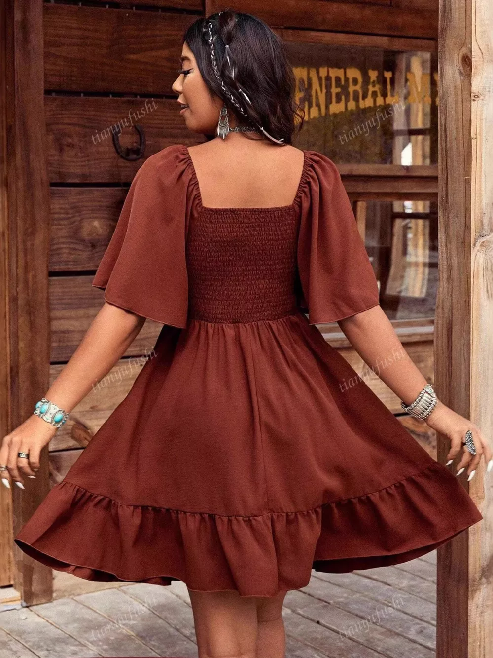 Embroidered Flutter Sleeve Mini Dress, image 10