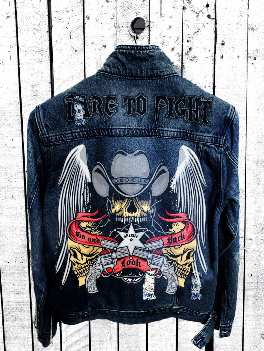 Men's Full Size Graphic Back Button Up Denim Jacket Plus Size, image 3