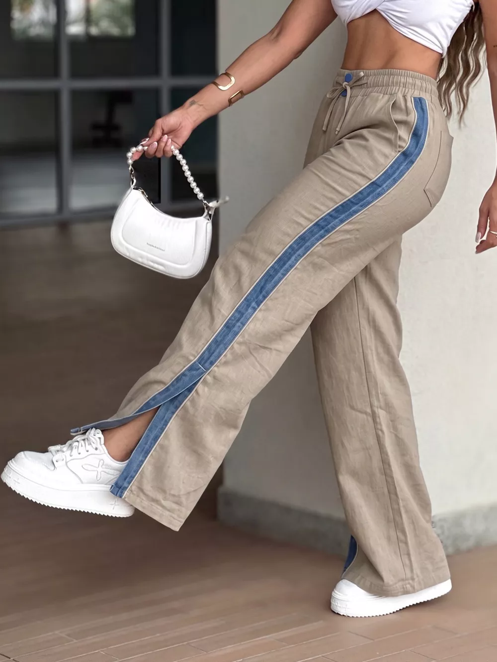 Contrast Side Panel Wide Leg Pants, image 4