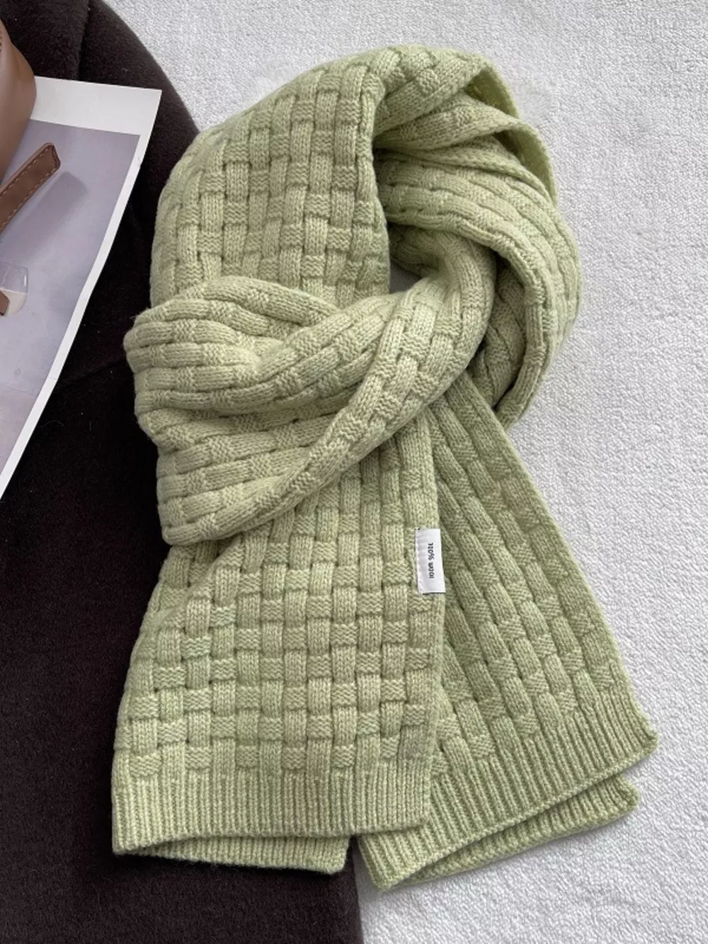 Wool Woven Pattern Knitted Scarf, image 6