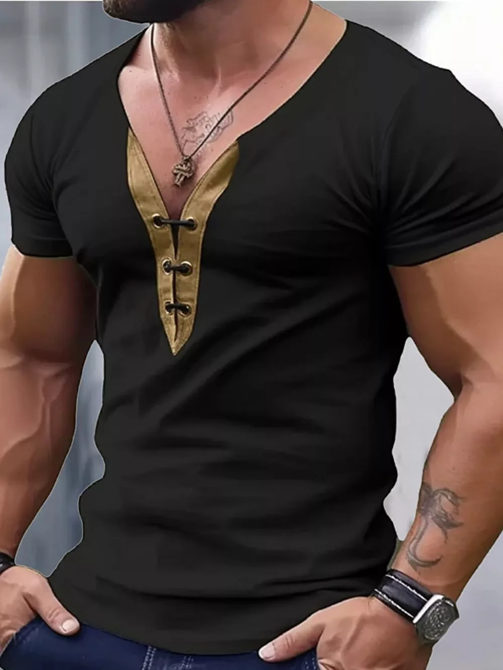 Men's Full Size Solid Color Short Sleeve T-Shirt Plus Size