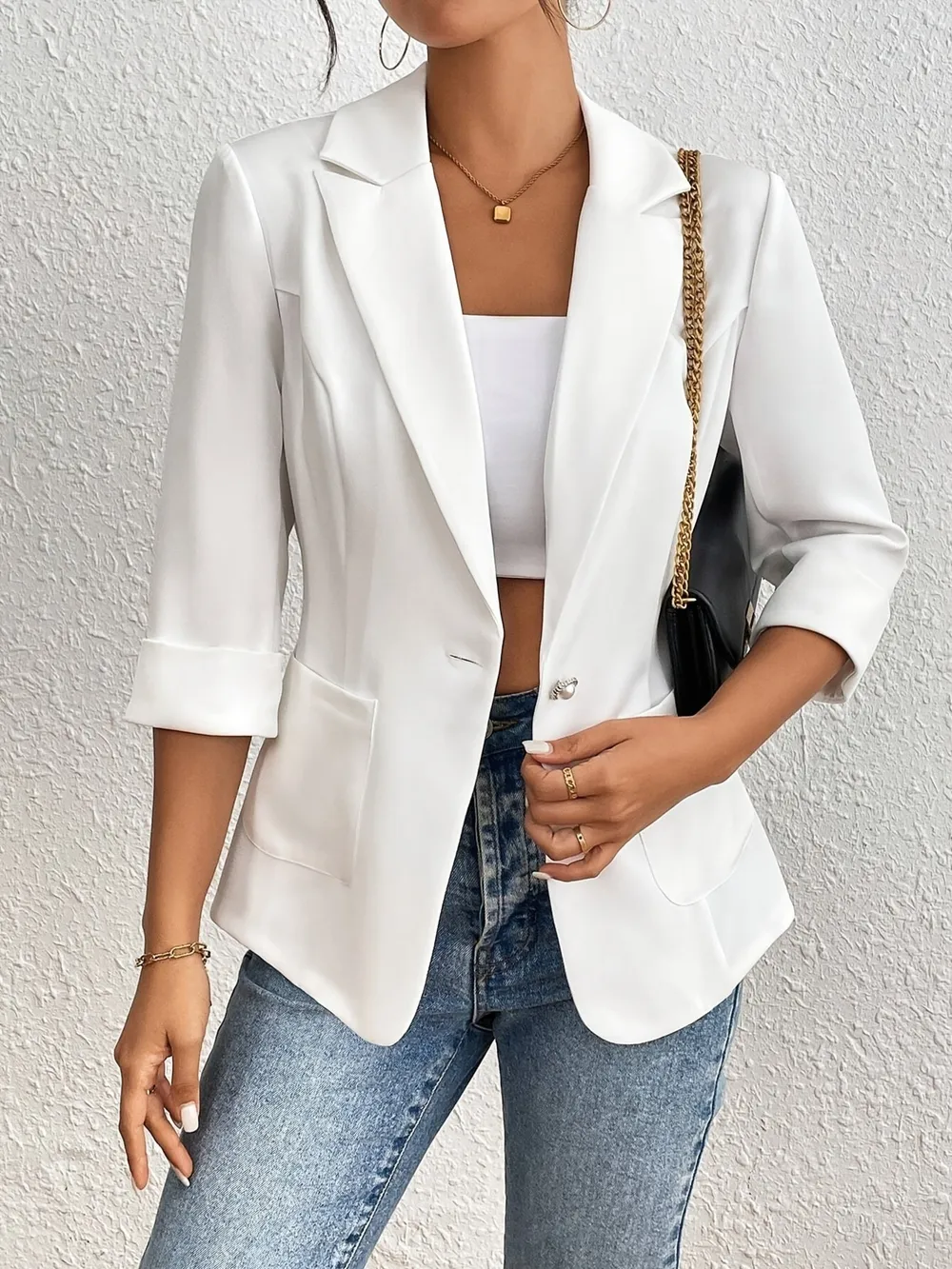 Classic Lapel Collar One Button Blazer, image 2