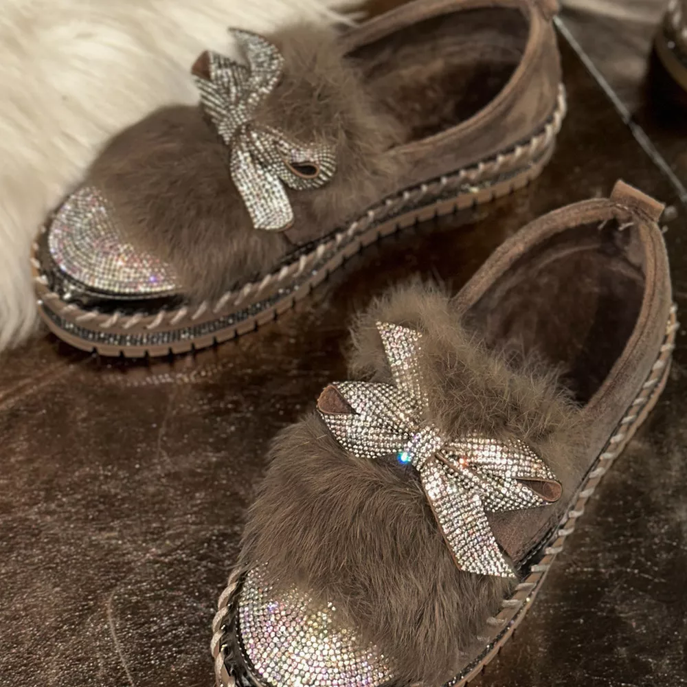 Fuzzy Bowknot Rhinestone Platform Loafers, image 10