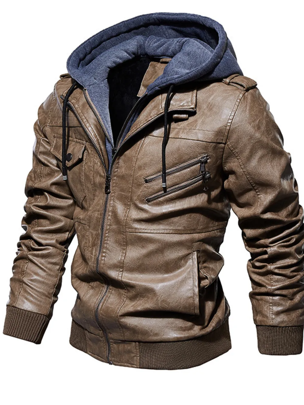 Men's Plus Size Zip Up Drawstring Hooded Jacket, image 3