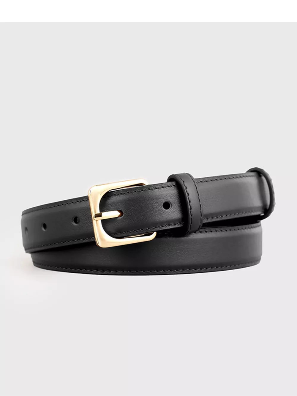 Classic Leather Belt with Golden Buckle
