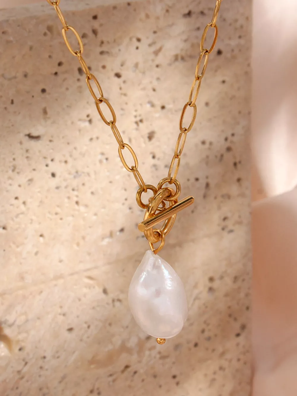 18K Gold-Plated Baroque Pearl Pendant Necklace, image 7