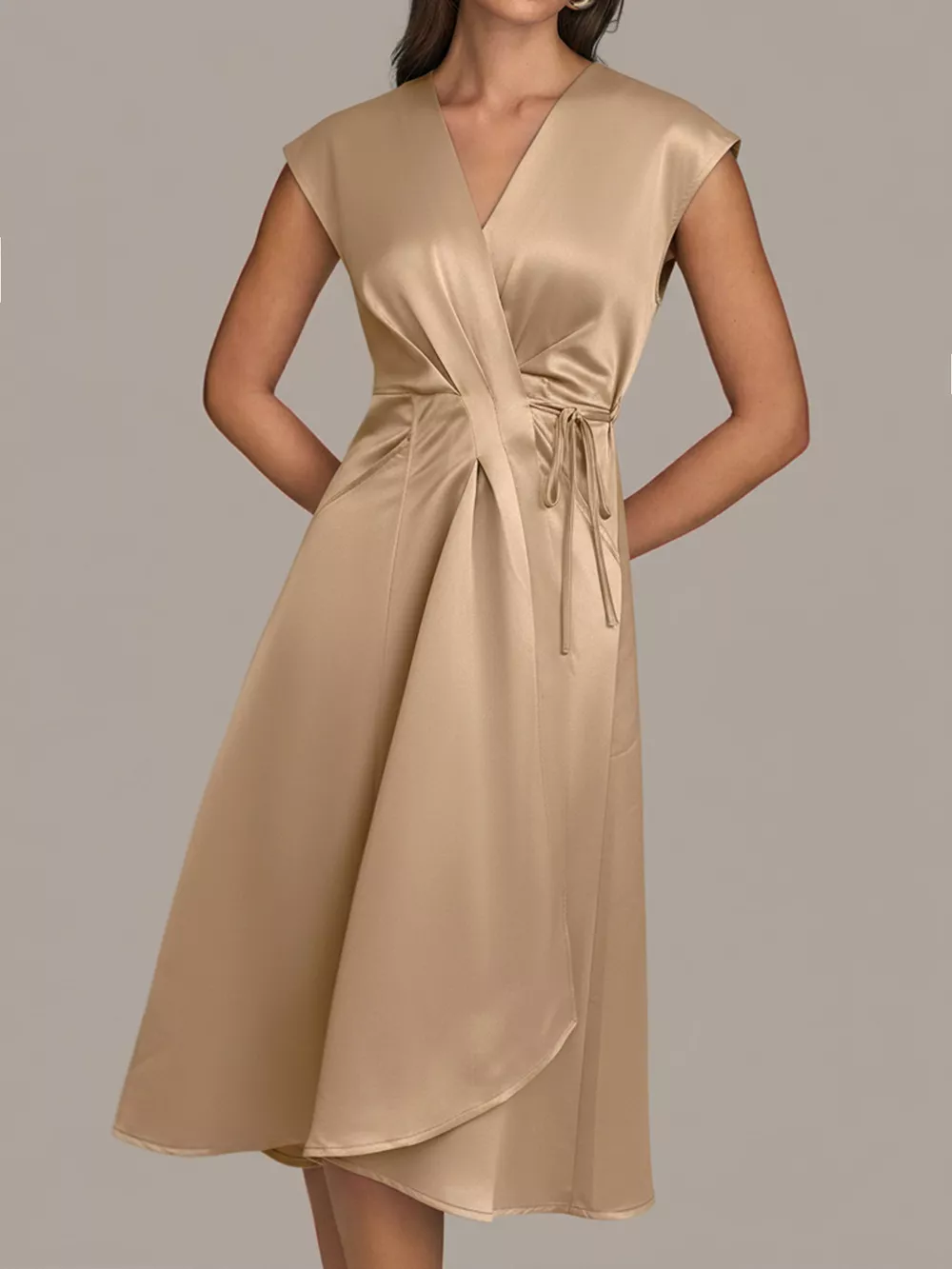 Satin Wrap Midi Dress with Pockets, image 7