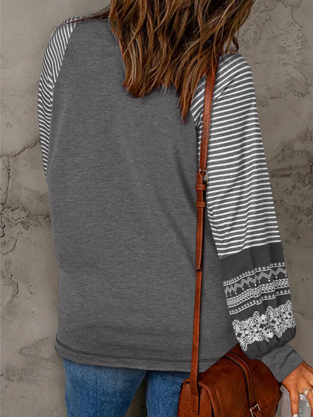 Contrast Print Striped Raglan Long Sleeve Loose Top, image 15