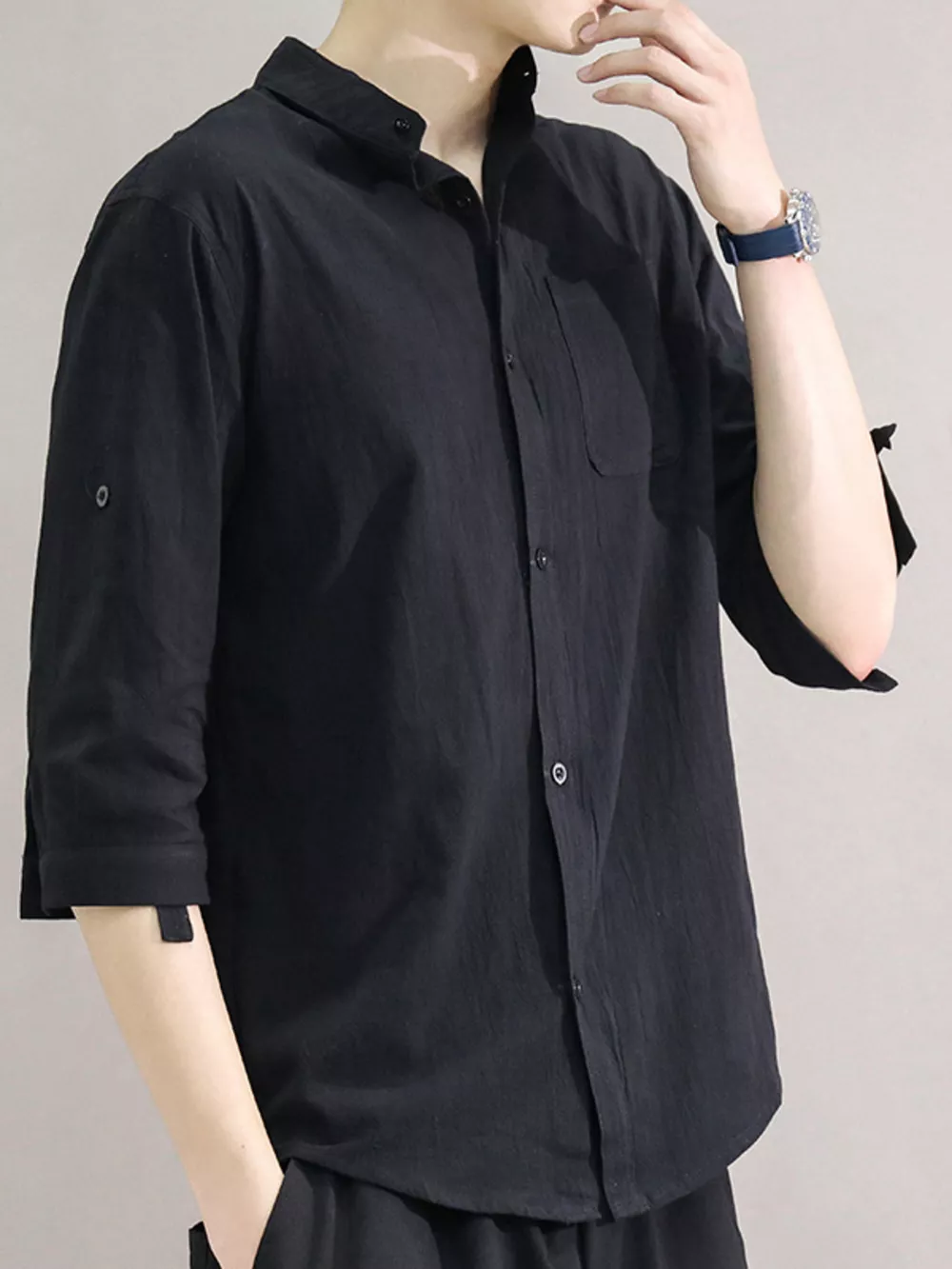 Men's Plus Size Button Up Roll-Up Sleeve Shirt, image 10