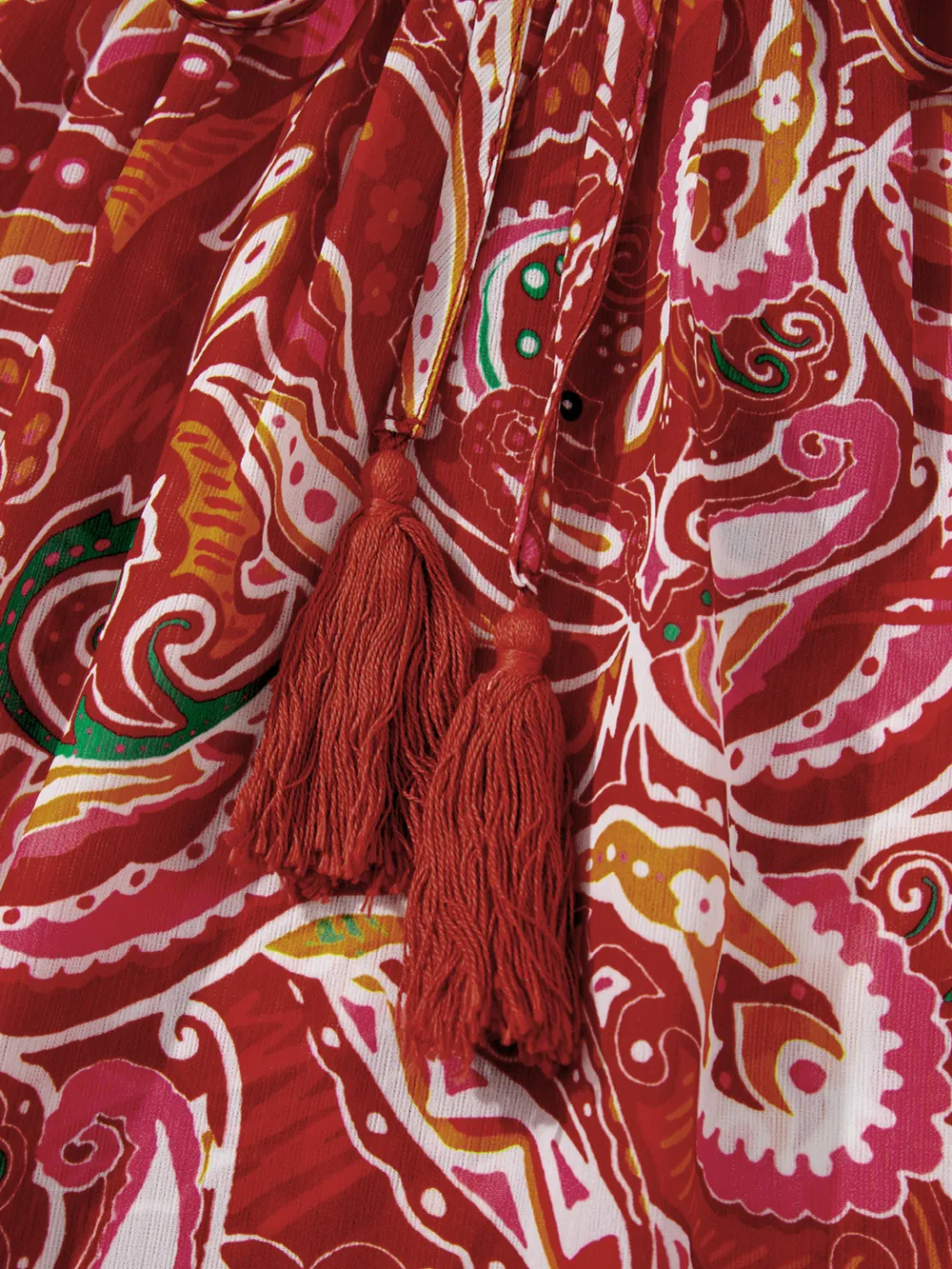 Multicolour Ethnic Paisley Print Tassel Tie Puff Sleeve Boho Blouse, image 8