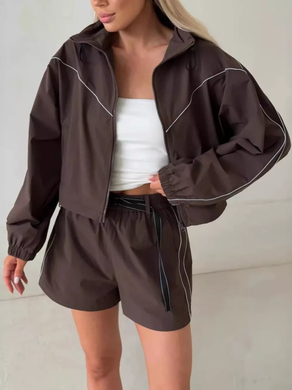 Drawstring Zip-Up Jacket and Shorts Set, image 2